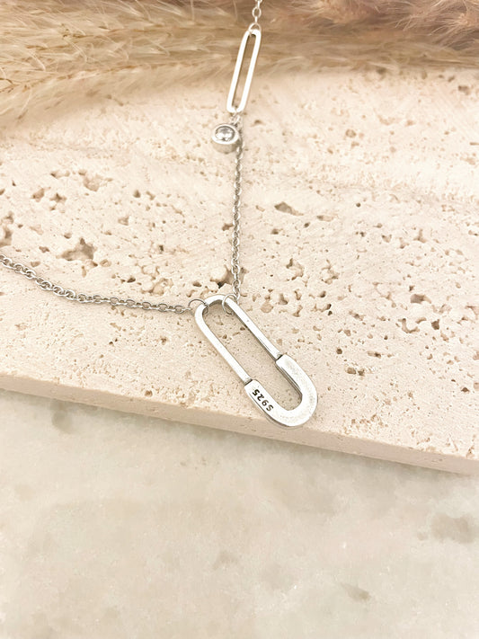 925 Sterling silver Paperclip necklace, safety pin necklace, silver chain link necklace, minimalist dainty trendy boho everyday necklace