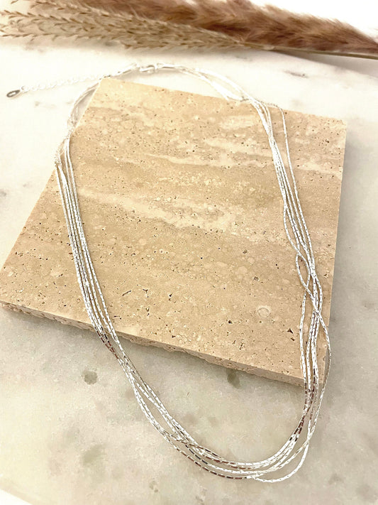 Sterling Silver Multi-Layer Shiny Textured Necklace