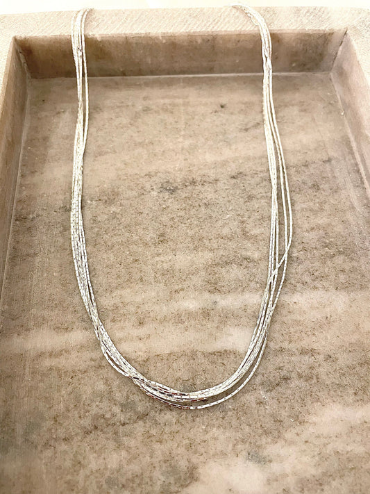 Sterling Silver Multi-Layer Shiny Textured Necklace